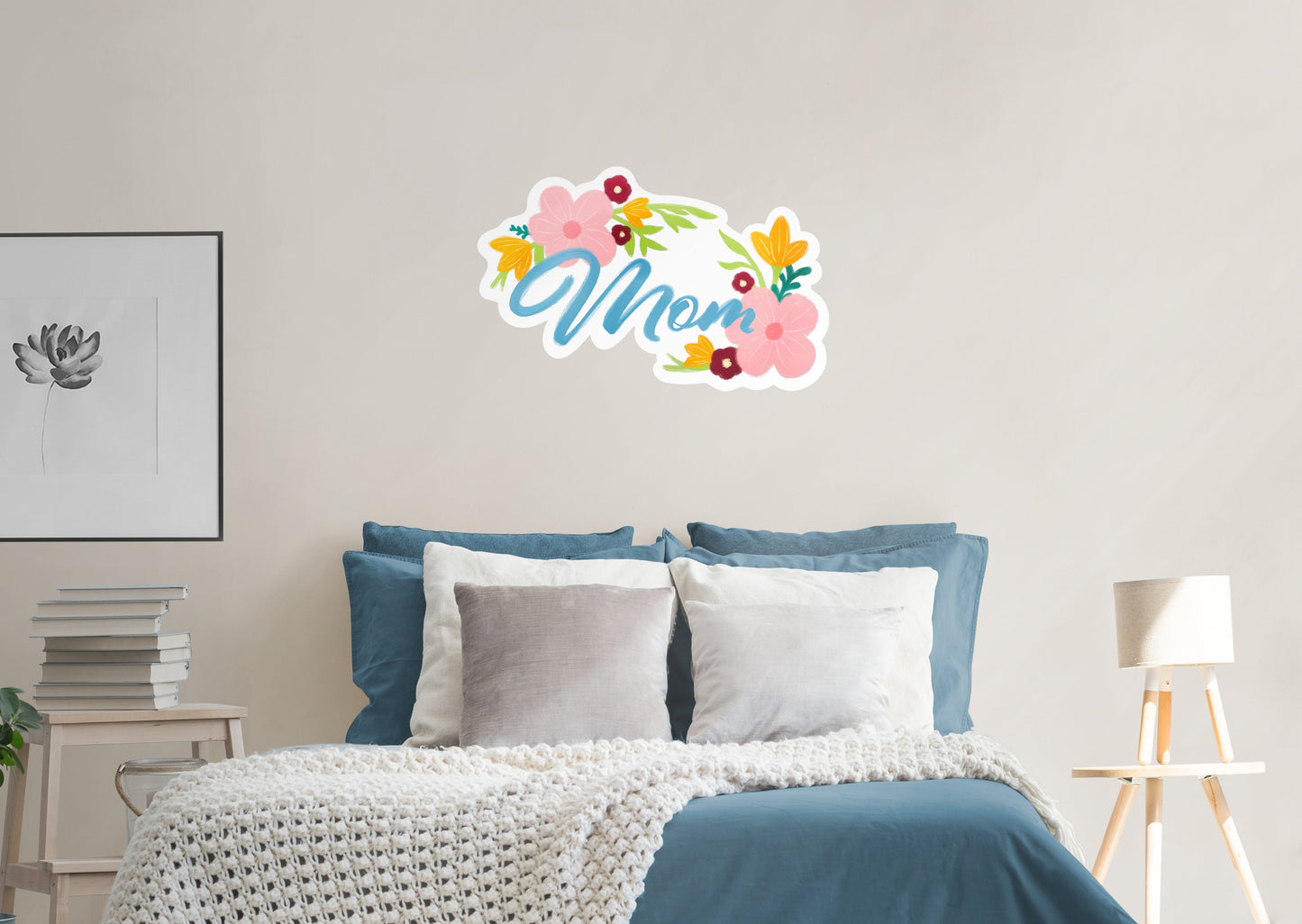 Mom Blue Cursive Floral        - Officially Licensed Big Moods Removable     Adhesive Decal