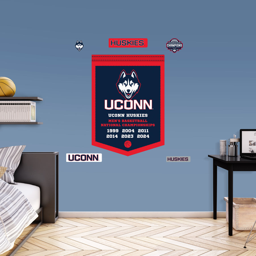 UConn Huskies - RealBig Basketball Championships Banner Collection - Official NCAA - Reusable Vinyl Wall Decals