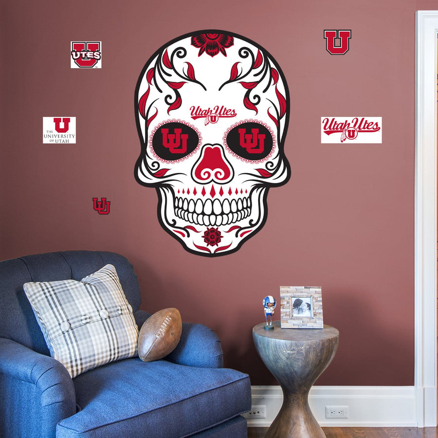 Utah Utes - RealBig Sugar Skull Collection - Official NCAA - Reusable Vinyl Wall Decals