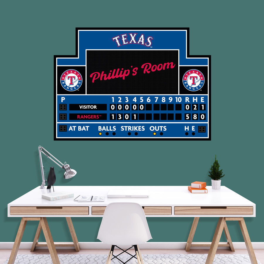 Texas Rangers - Scoreboard Graphic - With Personalized Name - Official MLB - Vinyl Transfer Decal