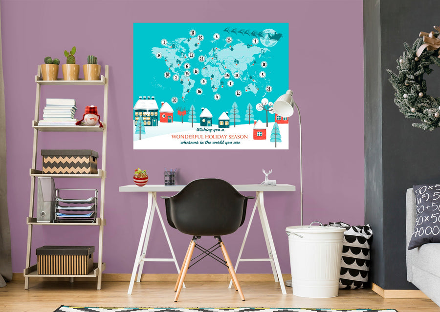 Christmas:  Whole World Calendar Dry Erase        -   Removable     Adhesive Decal