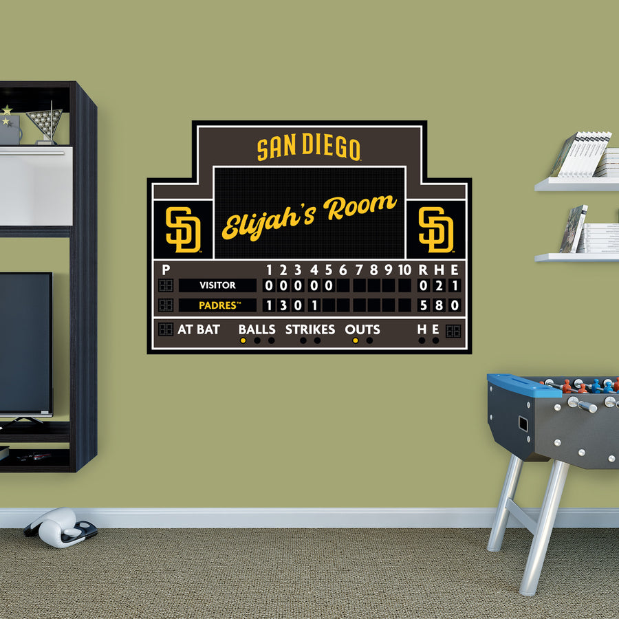 San Diego Padres - Scoreboard Graphic - With Personalized Name - Official MLB - Vinyl Transfer Decal