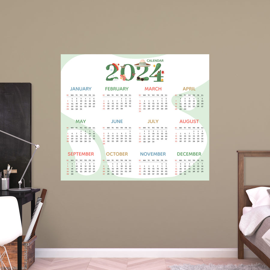 2024 Calendar:  Cactus Dry Erase        -   Removable     Adhesive Decal