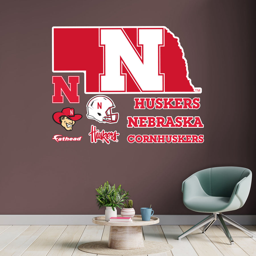 Nebraska Cornhuskers - RealBig State of Nebraska Logo Collection - Official NCAA - Reusable Vinyl Wall Decals