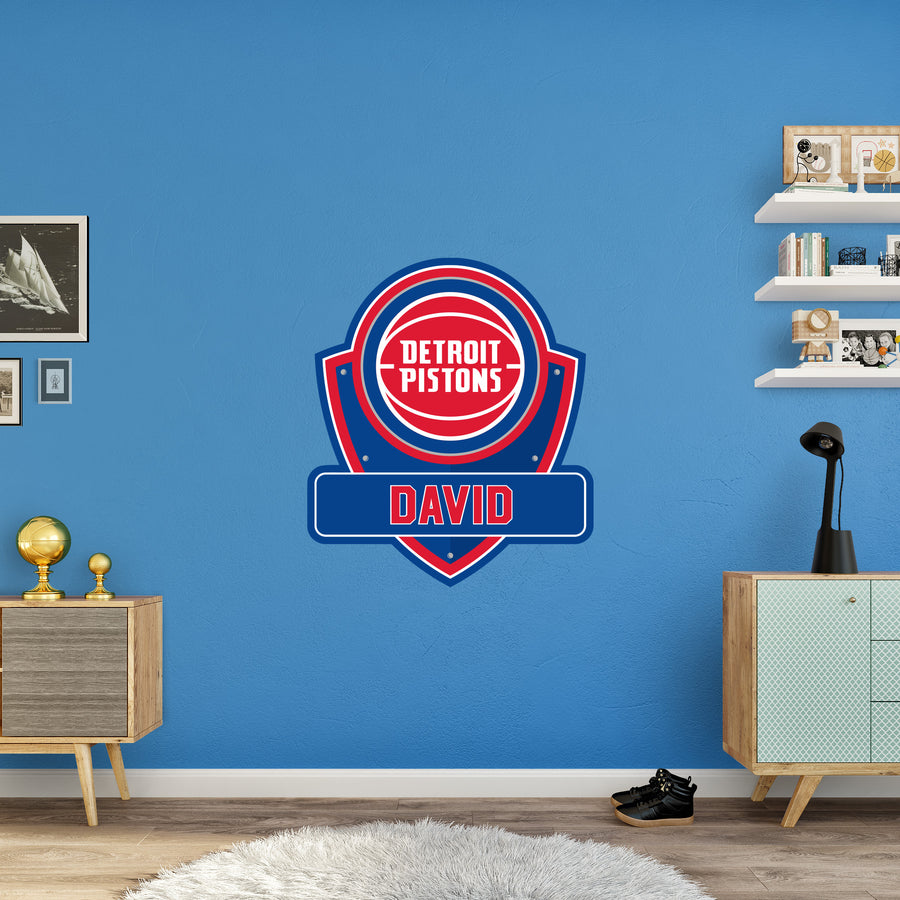 Detroit Pistons - Badge - With Personalized Name - Official NBA - Vinyl Transfer Decal