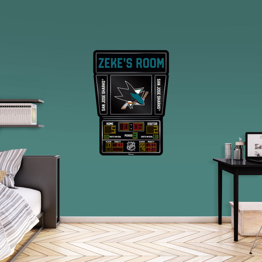 San Jose Sharks - Scoreboard Graphic - With Personalized Name - Official NHL - Vinyl Transfer Decal