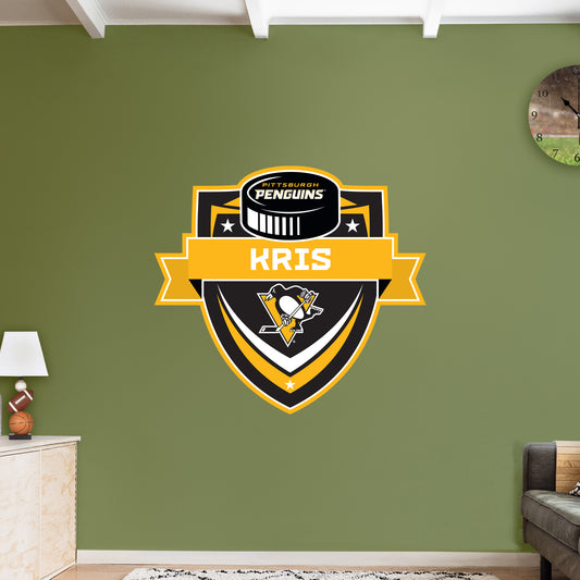 Pittsburgh Penguins:   Badge Personalized Name        - Officially Licensed NHL Removable     Adhesive Decal