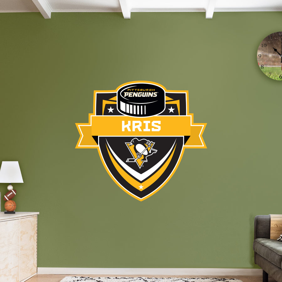 Pittsburgh Penguins - Badge Logo - With Personalized Name - Official NHL - Vinyl Transfer Decal