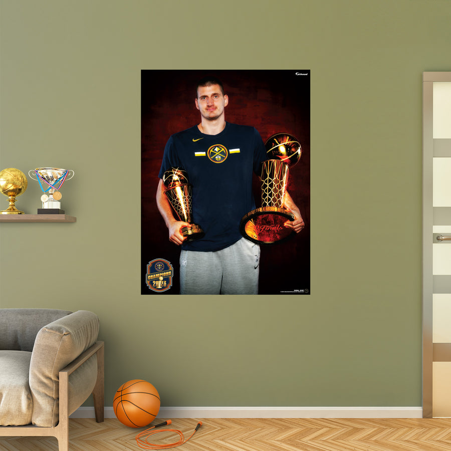 Nikola Jokić - 2023 Trophies - Peel & Stick Poster - Official NBA - Denver Nuggets - Reusable Vinyl Wall Decal