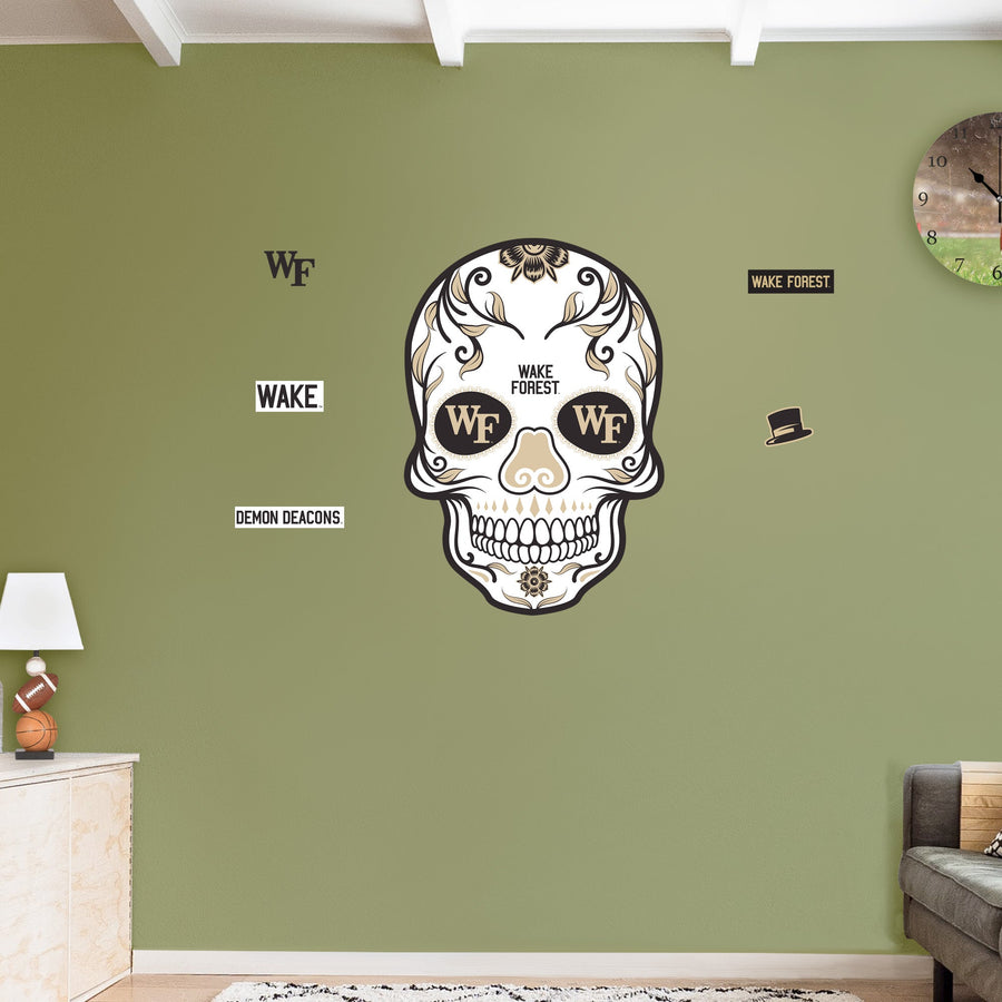 Wake Forest Demon Decons - RealBig Sugar Skull Collection - Official NCAA - Reusable Vinyl Wall Decals