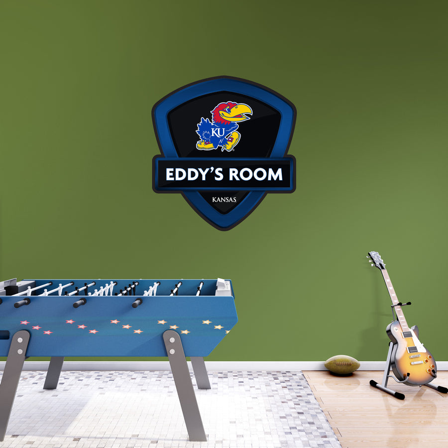 Kansas Jayhawks - Badge - With Personalized Name - Official NCAA - Vinyl Transfer Decal