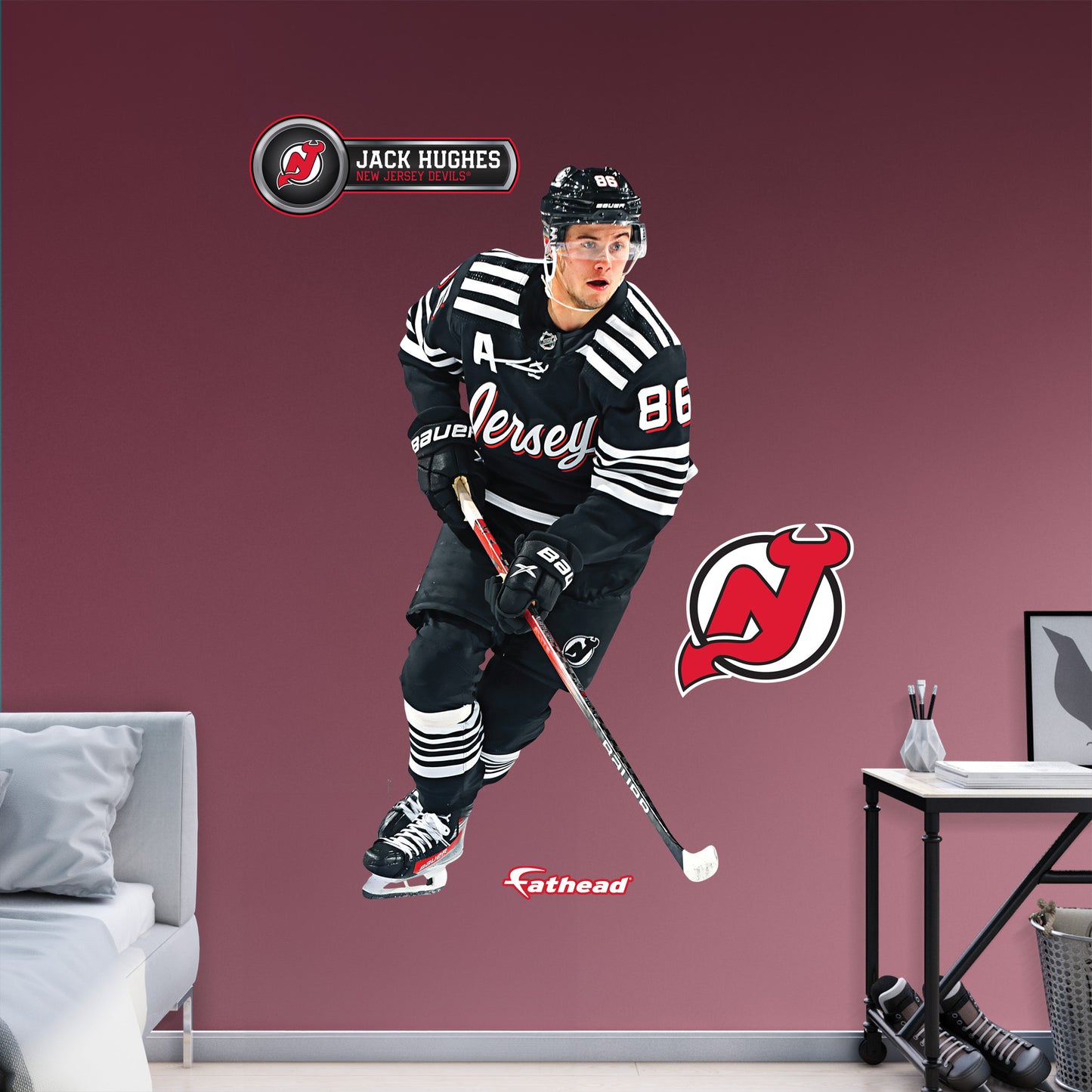 New Jersey Devils: Jack Hughes Alternate        - Officially Licensed NHL Removable     Adhesive Decal