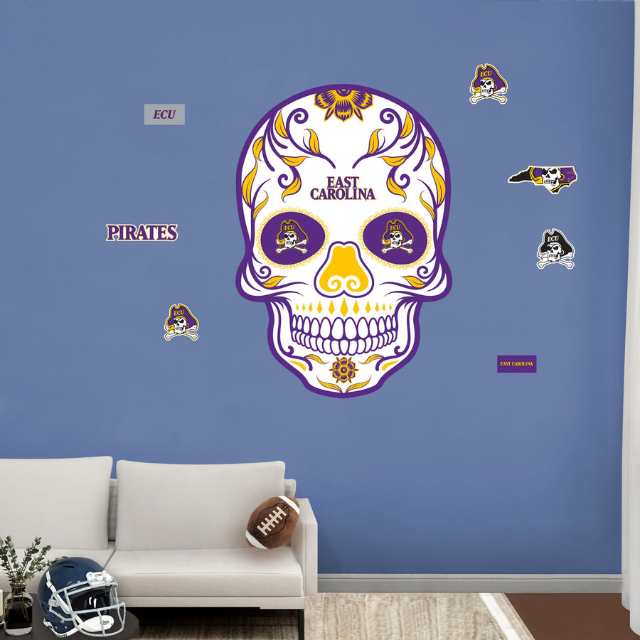 East Carolina Pirates - RealBig Sugar Skull Collection - Official NCAA - Reusable Vinyl Wall Decals