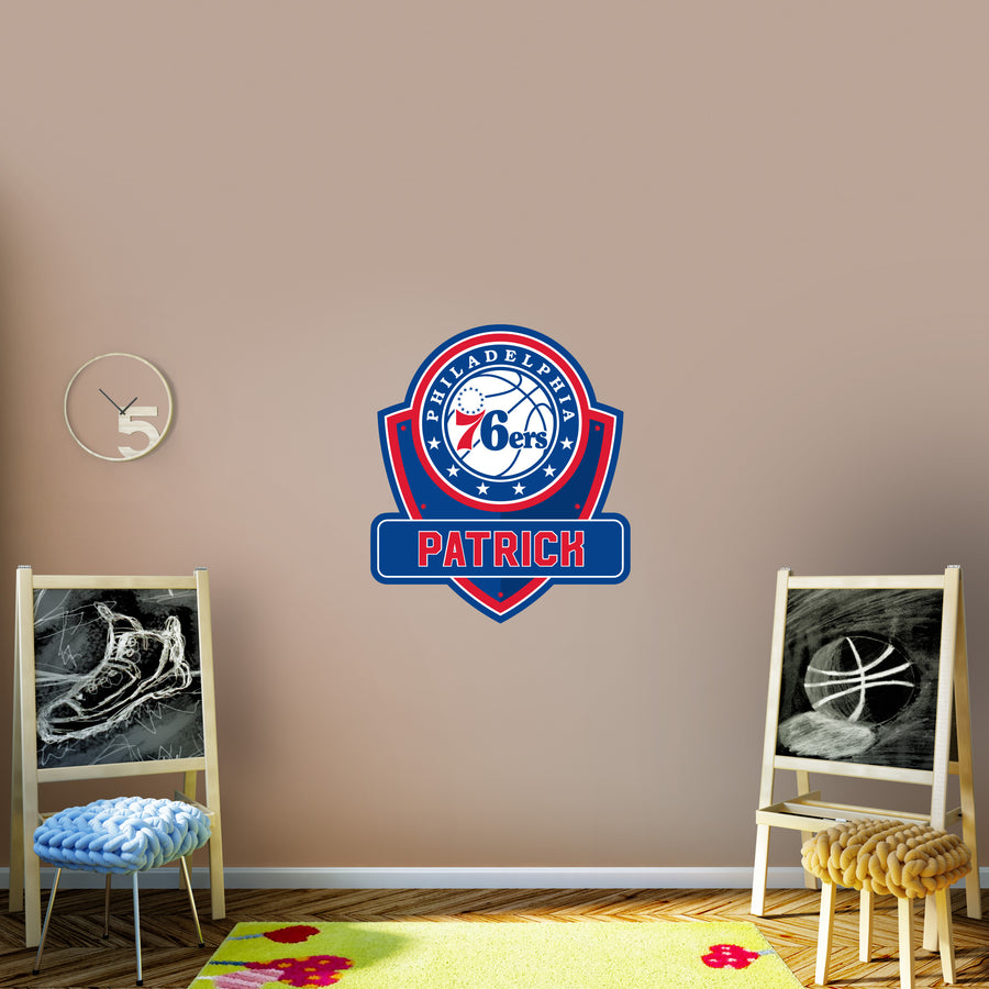 Philadelphia 76ers - Badge - With Personalized Name - Official NBA - Vinyl Transfer Decal