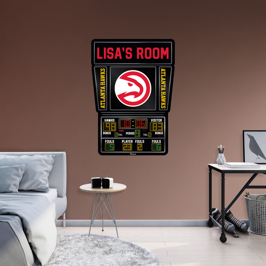 Atlanta Hawks - Scoreboard Graphic - With Personalized Name - Official NBA - Vinyl Transfer Decal