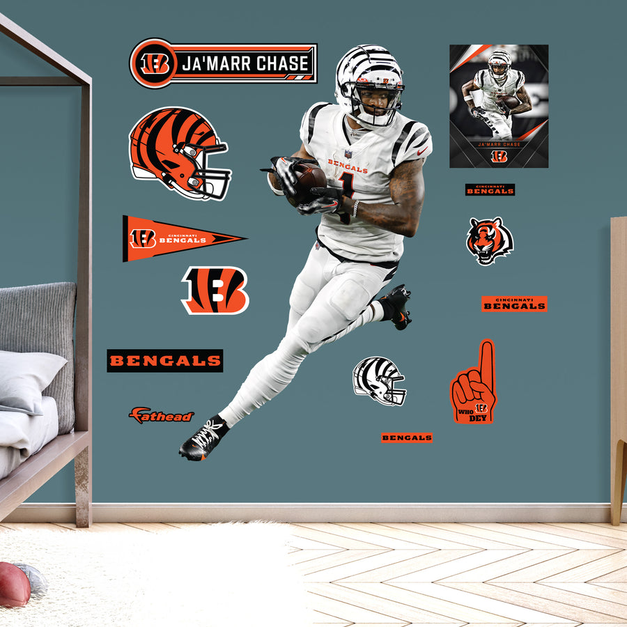 Ja'Marr Chase - RealBig White Uniform Collection - Official NFL - Cincinnati Bengals - Reusable Vinyl Wall Decals #2
