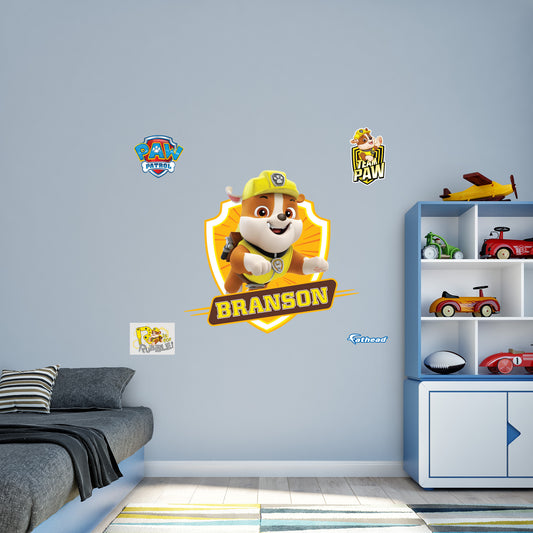 Paw Patrol: Rubble Jumping Personalized Name Icon        - Officially Licensed Nickelodeon Removable     Adhesive Decal