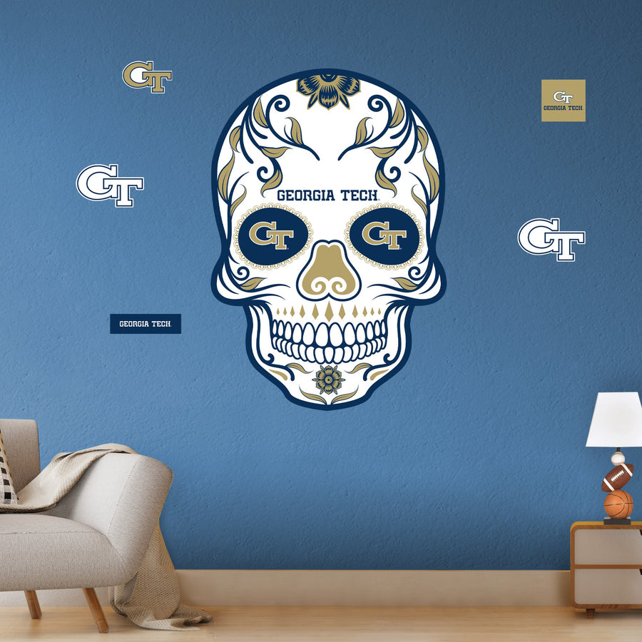 Georgia Tech Yellow Jackets - RealBig Sugar Skull Collection - Official NCAA - Reusable Vinyl Wall Decals