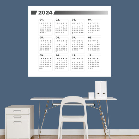 2024 Calendar:  Gray Dry Erase        -   Removable     Adhesive Decal