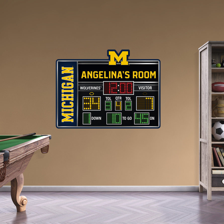 Michigan Wolverines - Football Scoreboard Graphic - With Personalized Name - Official NCAA - Vinyl Transfer Decal