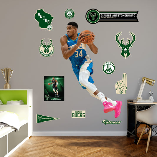Milwaukee Bucks: Giannis Antetokounmpo City Jersey        - Officially Licensed NBA Removable     Adhesive Decal