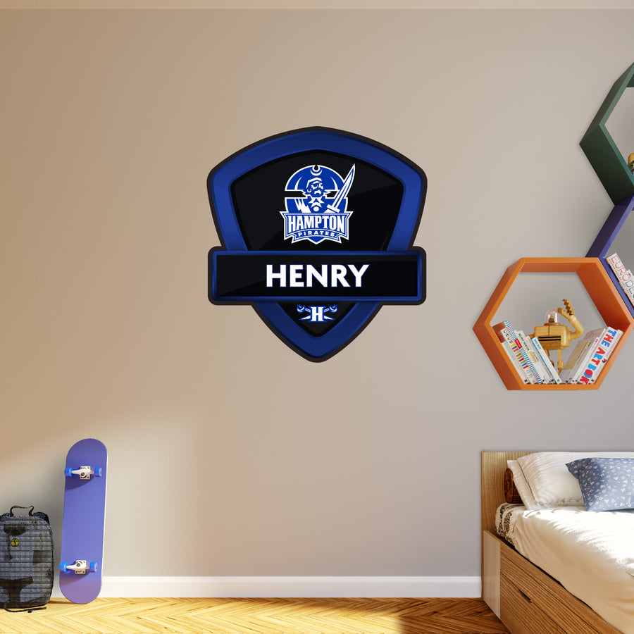 Hampton Pirates - Badge - With Personalized Name - Official NCAA - Vinyl Transfer Decal