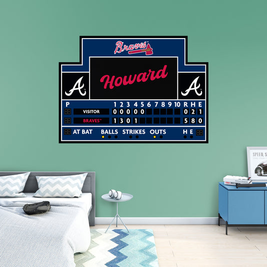 Atlanta Braves: Scoreboard Personalized Name        - Officially Licensed MLB Removable     Adhesive Decal