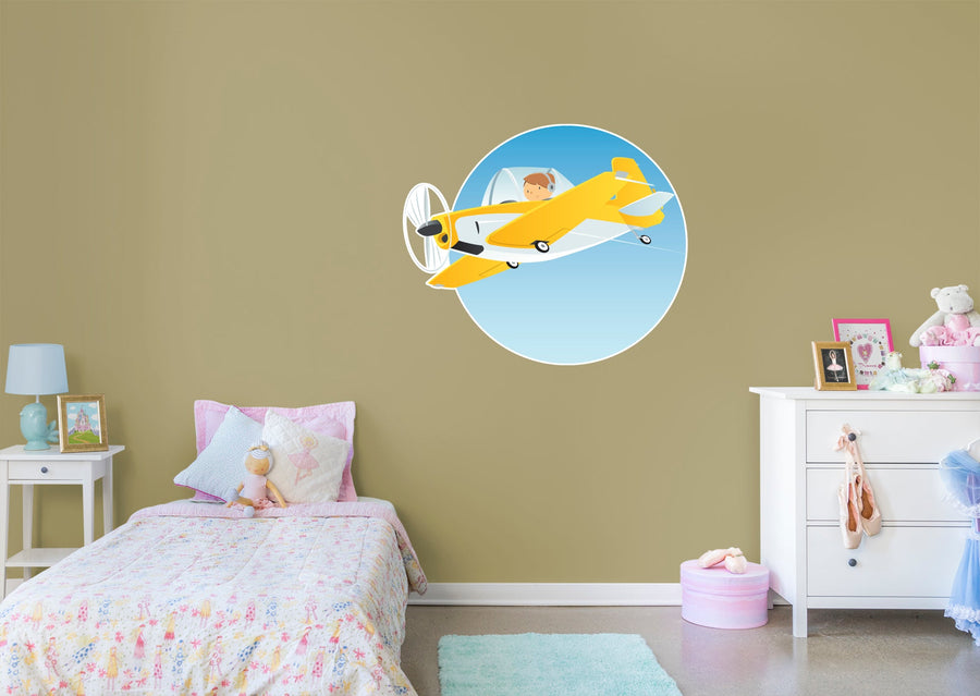 Nursery: Planes Yellow Plane Icon        -   Removable     Adhesive Decal