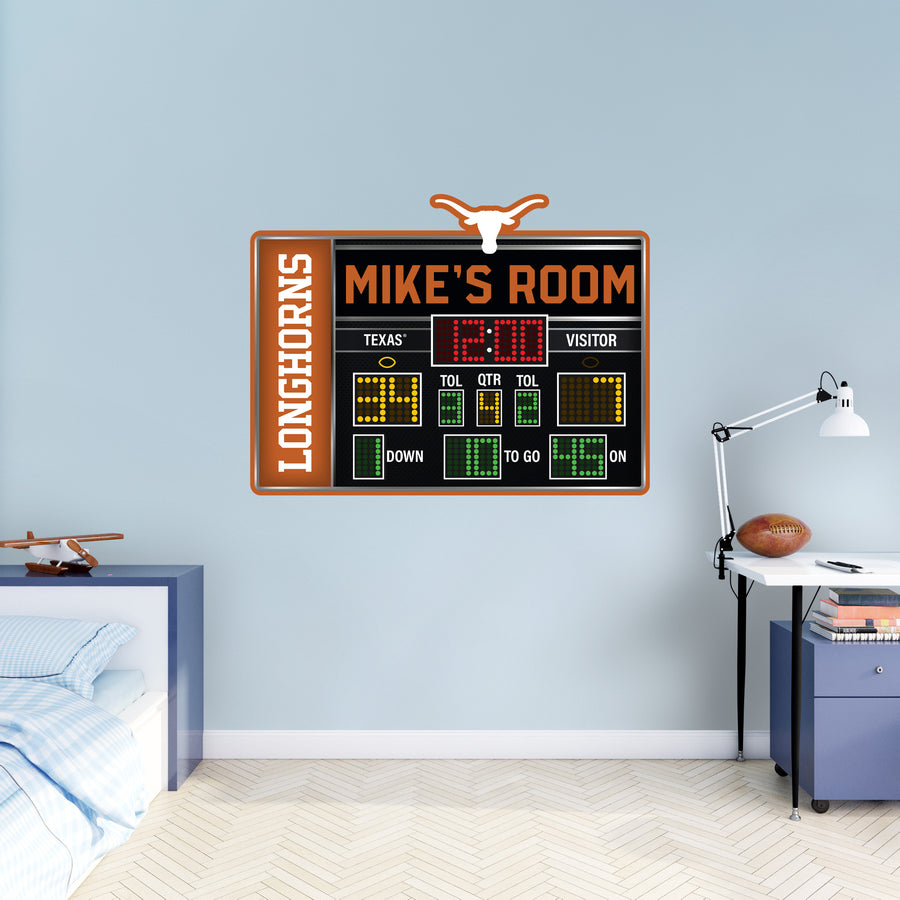 Texas Longhorns - Football Scoreboard Graphic - With Personalized Name - Official NCAA - Vinyl Transfer Decal