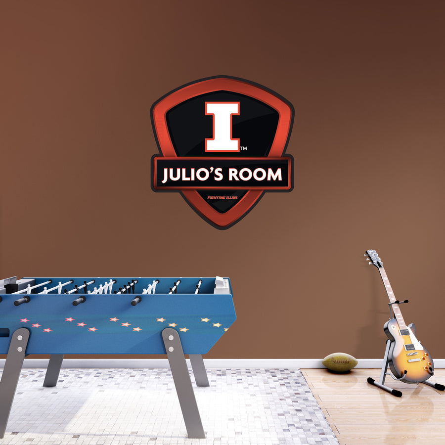 Illinois Fighting Illini - Badge - With Personalized Name - Official NCAA - Vinyl Transfer Decal