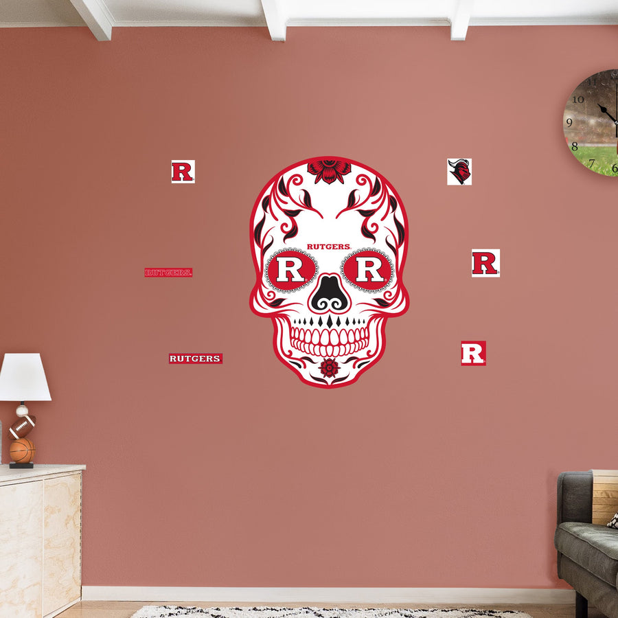 Rutgers Scarlet Knights - RealBig Sugar Skull Collection - Official NCAA - Reusable Vinyl Wall Decals