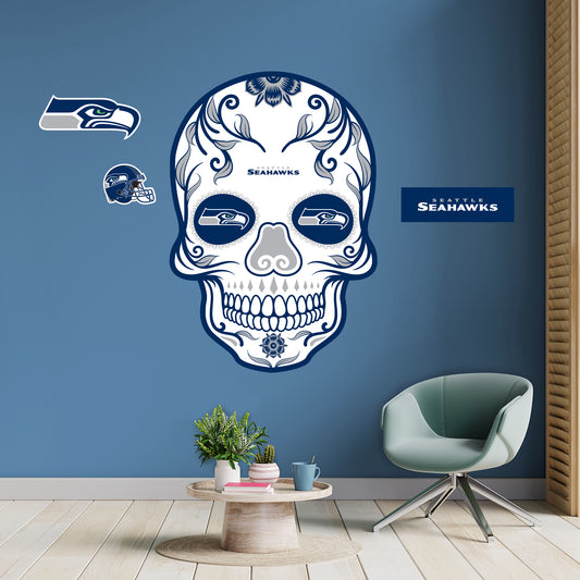 Seattle Seahawks:   Skull        - Officially Licensed NFL Removable     Adhesive Decal