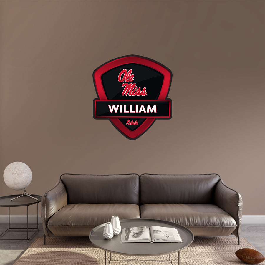 Ole Miss Rebels - Badge - With Personalized Name - Official NCAA - Vinyl Transfer Decal
