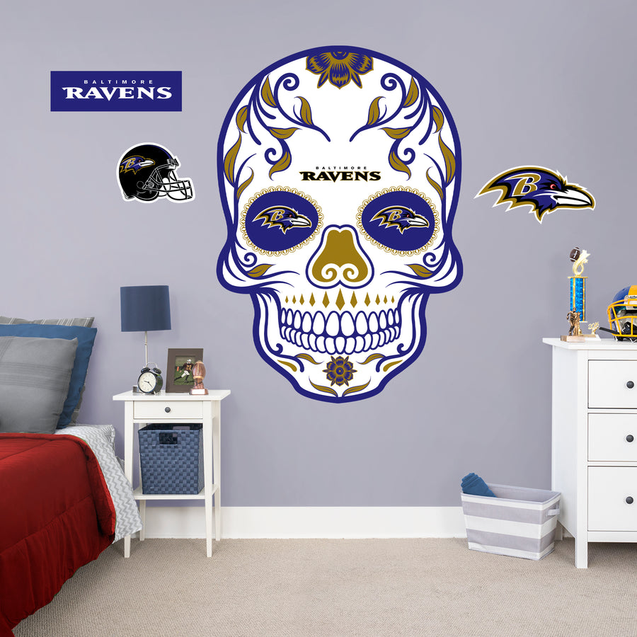 Baltimore Ravens - RealBig Sugar Skull Collection - Official NFL - Reusable Vinyl Wall Decals