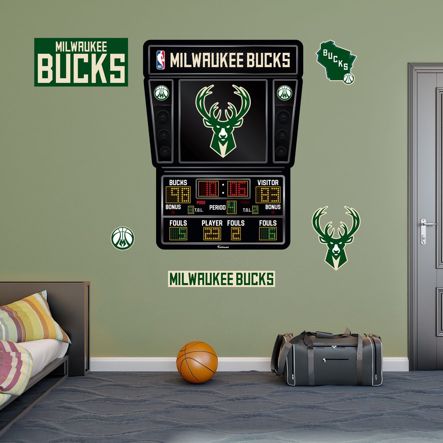 Milwaukee Bucks - RealBig Scoreboard Collection - Official NBA - Reusable Vinyl Wall Decals