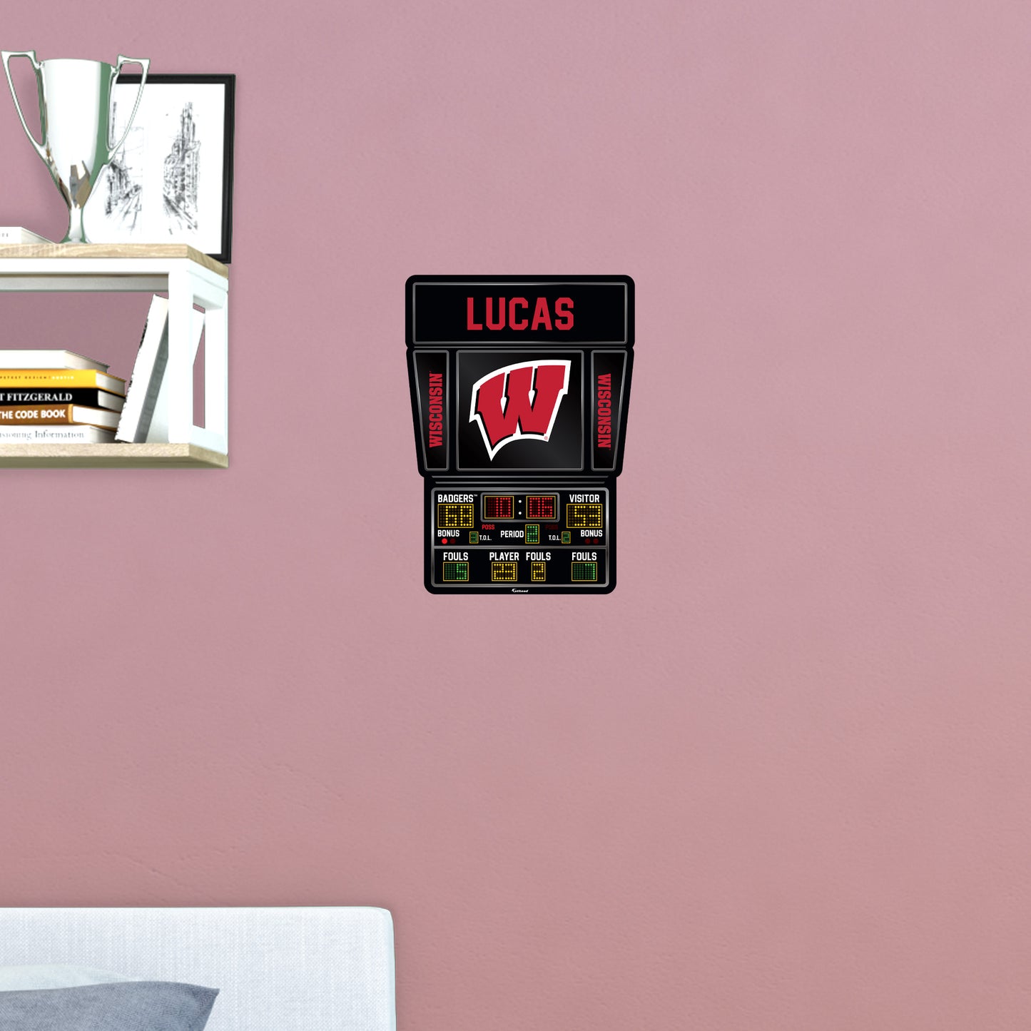 Wisconsin Badgers:   Basketball Scoreboard Personalized Name        - Officially Licensed NCAA Removable     Adhesive Decal