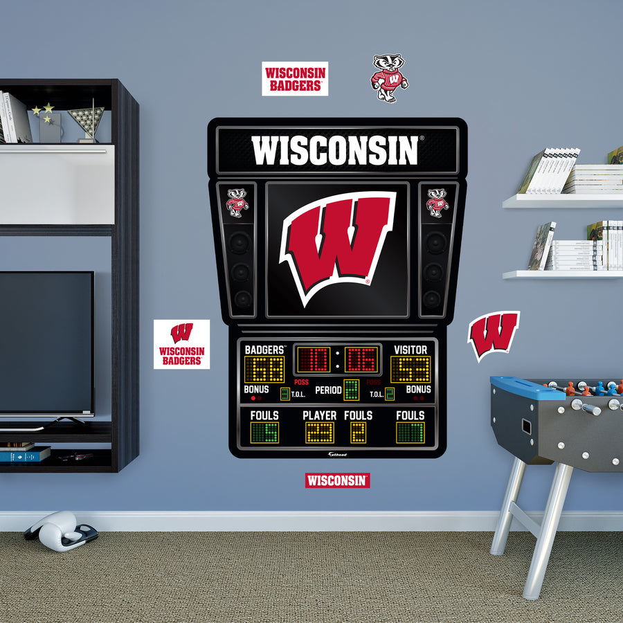 Wisconsin Badgers - RealBig Basketball Scoreboard Collection - Official NCAA - Reusable Vinyl Wall Decals