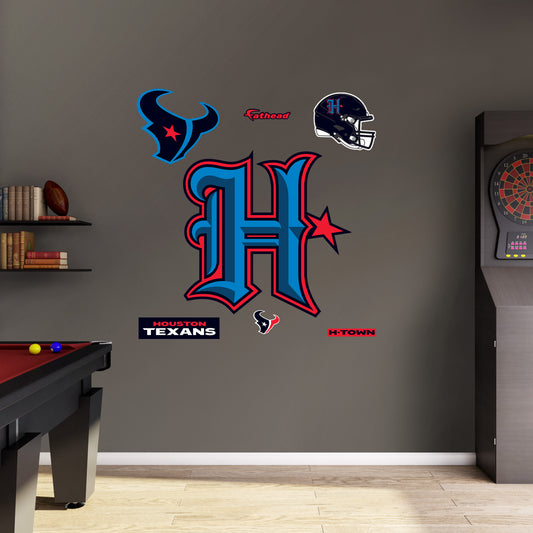 Houston Texans:  H-Town Logo        - Officially Licensed NFL Removable     Adhesive Decal