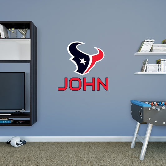 Houston Texans: Stacked Personalized Name Red Text PREMASK        -   Removable     Adhesive Decal