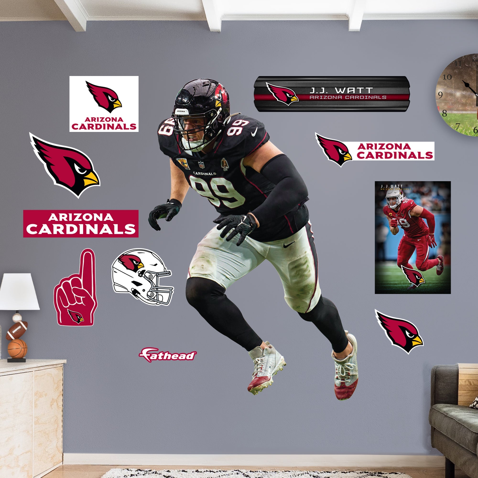 Arizona Cardinals J.J. Watt Black Jersey Officially Licensed NFL Re Fathead