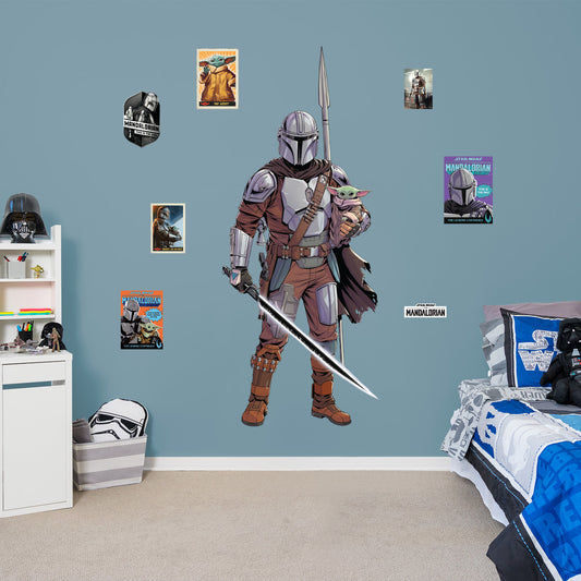 The Mandalorian: The Mandalorian & The Child Darksaber RealBig        - Officially Licensed Star Wars Removable     Adhesive Decal