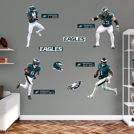 Philadelphia Eagles: Jalen Hurts, A.J. Brown, DeVonta Smith and Jason Kelce Team Collection        - Officially Licensed NFL Removable     Adhesive Decal