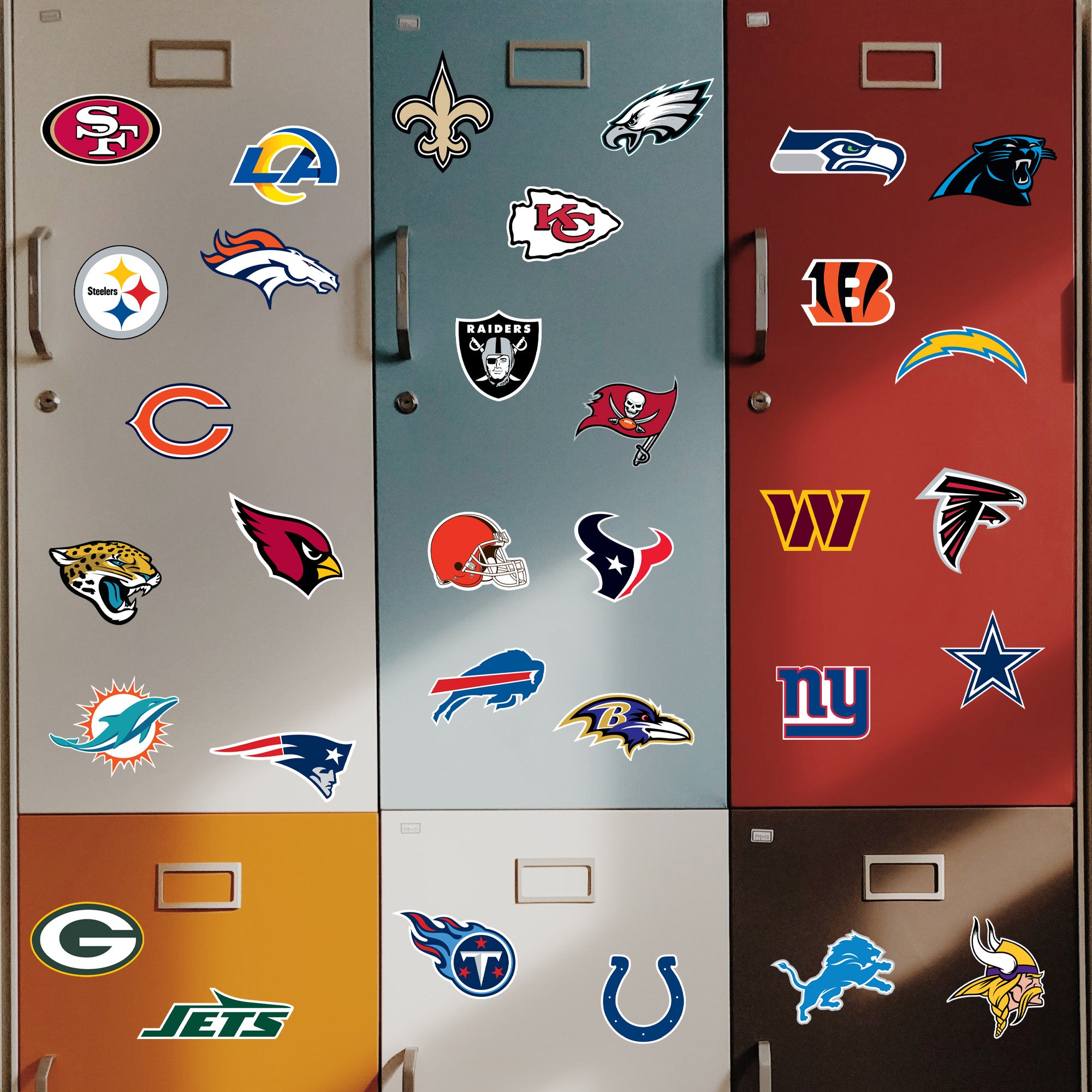NFL Team Logos - 32 Logo Minis (Mixed Sizes) - Official NFL - Reusable ...