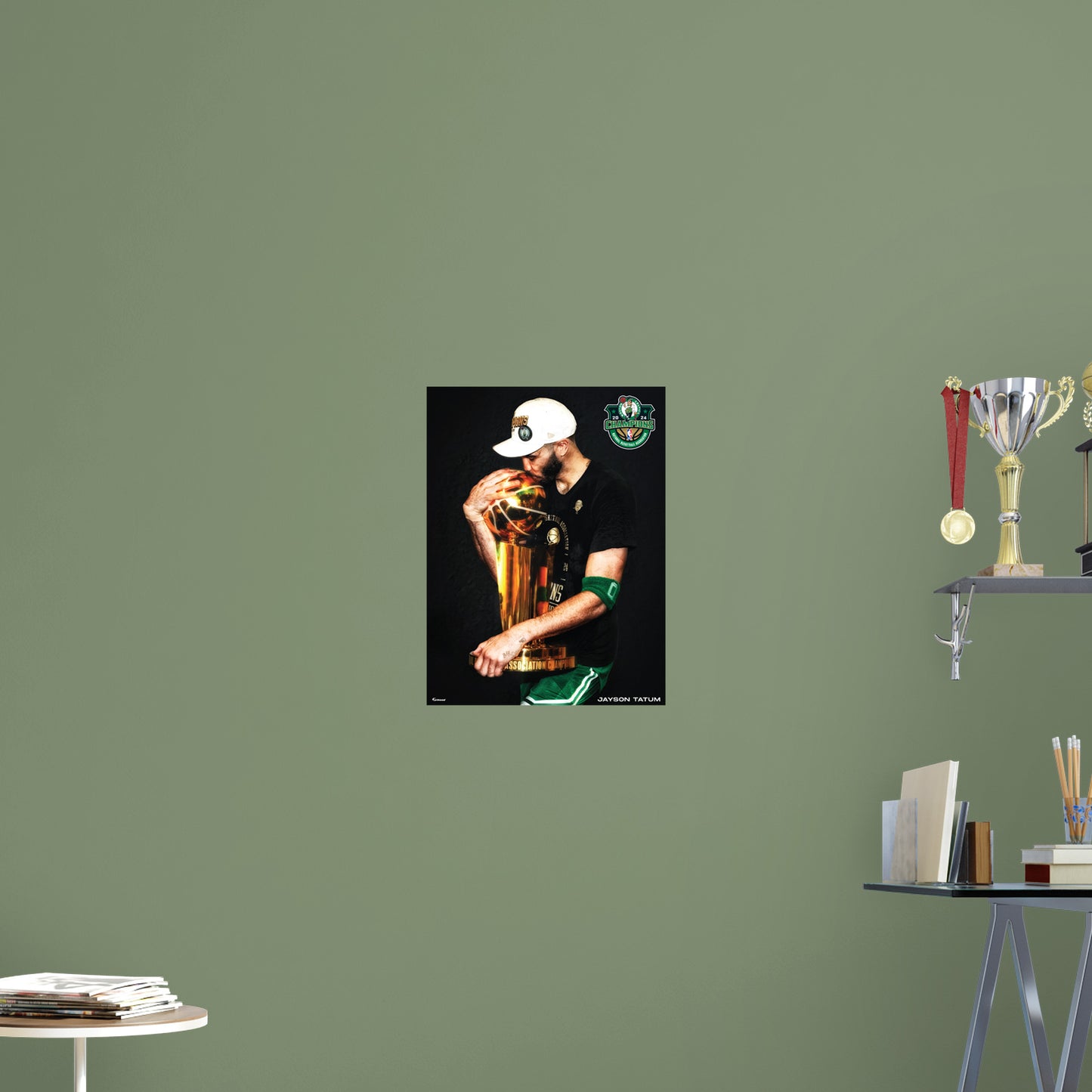 Jayson Tatum - 2024 Champion Trophy Kiss - Peel & Stick Poster - Official NBA - Boston Celtics - Reusable Vinyl Wall Decal