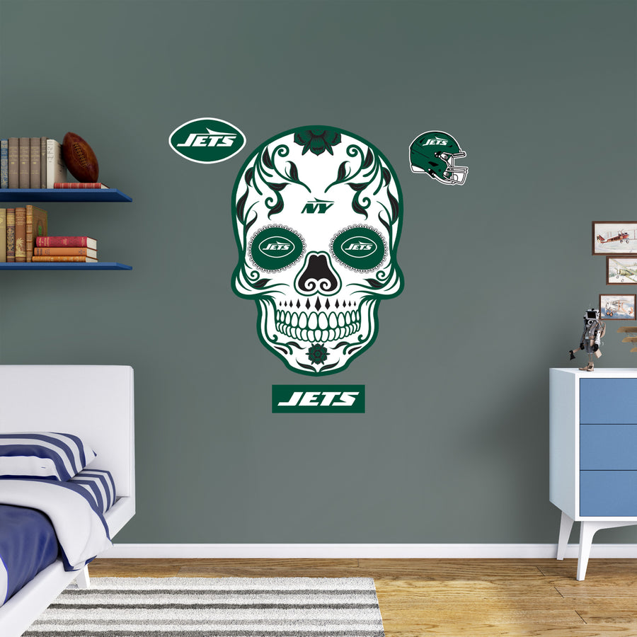 New York Jets - RealBig Skull Collection - Official NFL - Reusable Vinyl Wall Decals