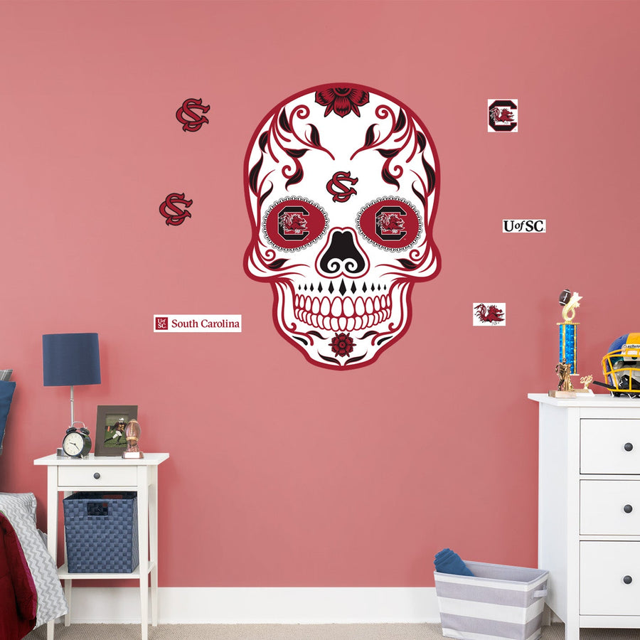 South Carolina Gamecocks - RealBig Sugar Skull Collection - Official NCAA - Reusable Vinyl Wall Decals