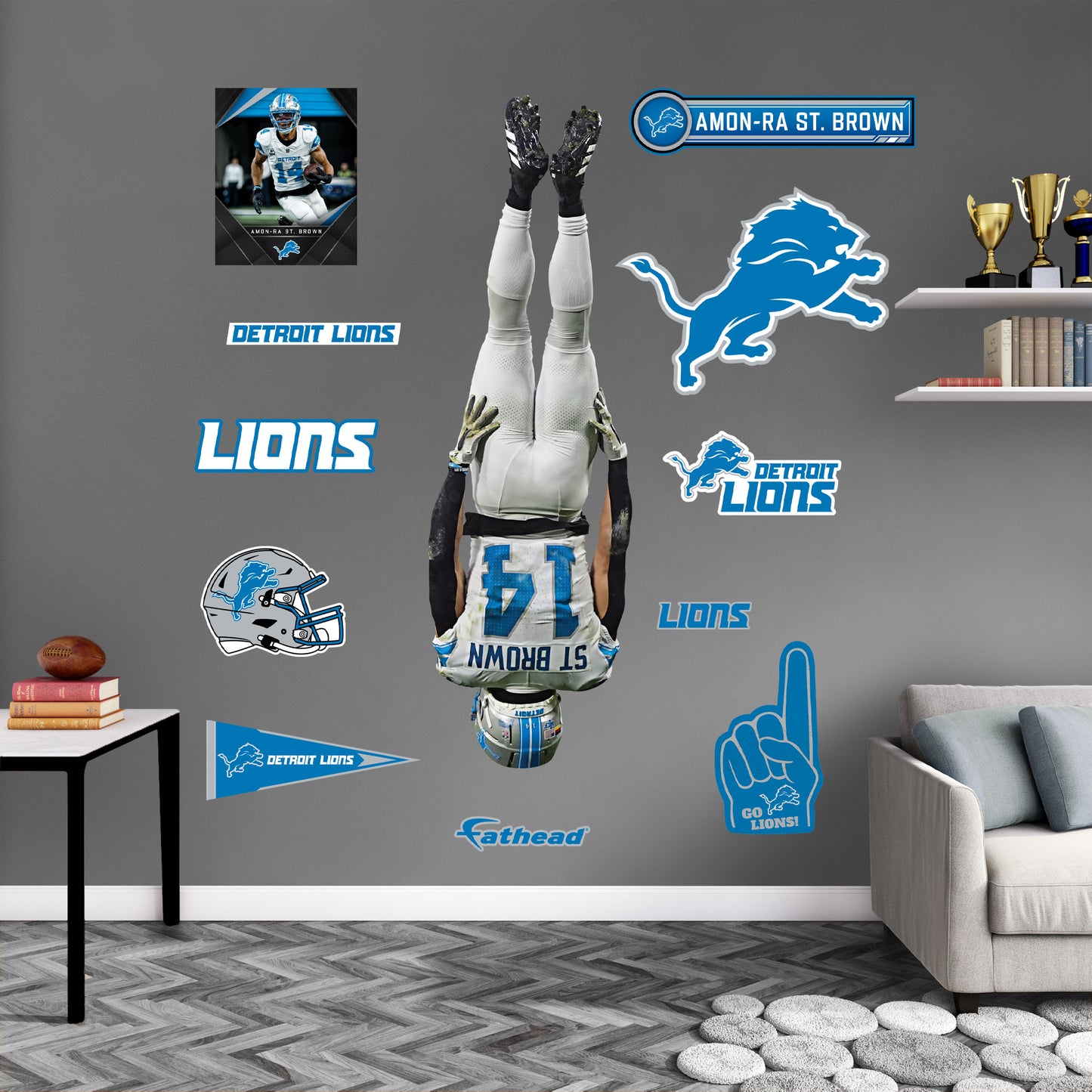 Amon-Ra St. Brown - RealBig Headstand Collection - Official NFL - Detroit Lions - Reusable Vinyl Wall Decals