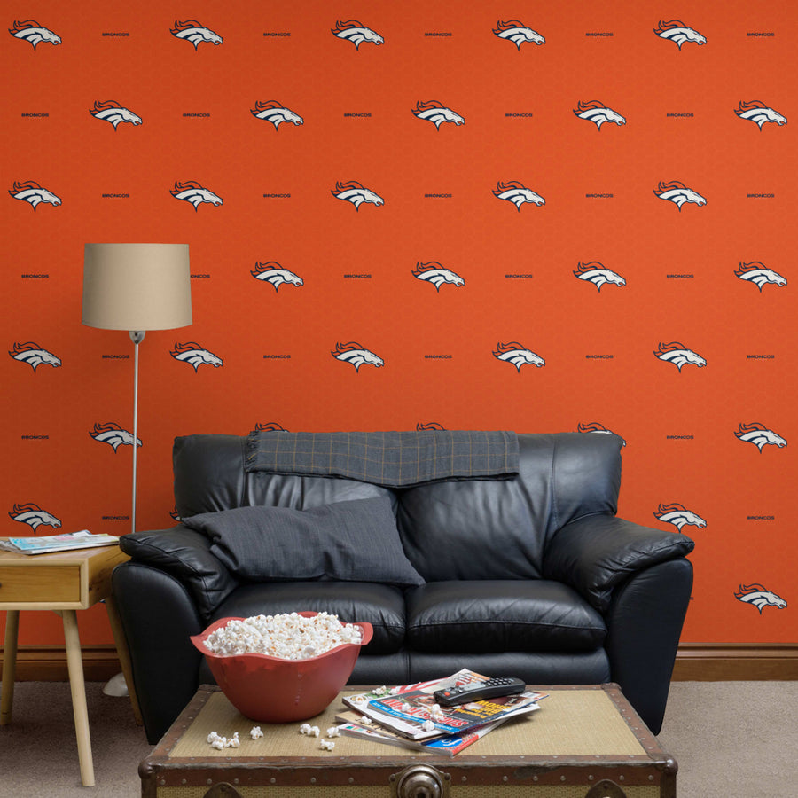 Denver Broncos (Orange) - Hexagon Pattern - Peel & Stick Wallpaper - Official NFL - Reusable Vinyl Wall Decals