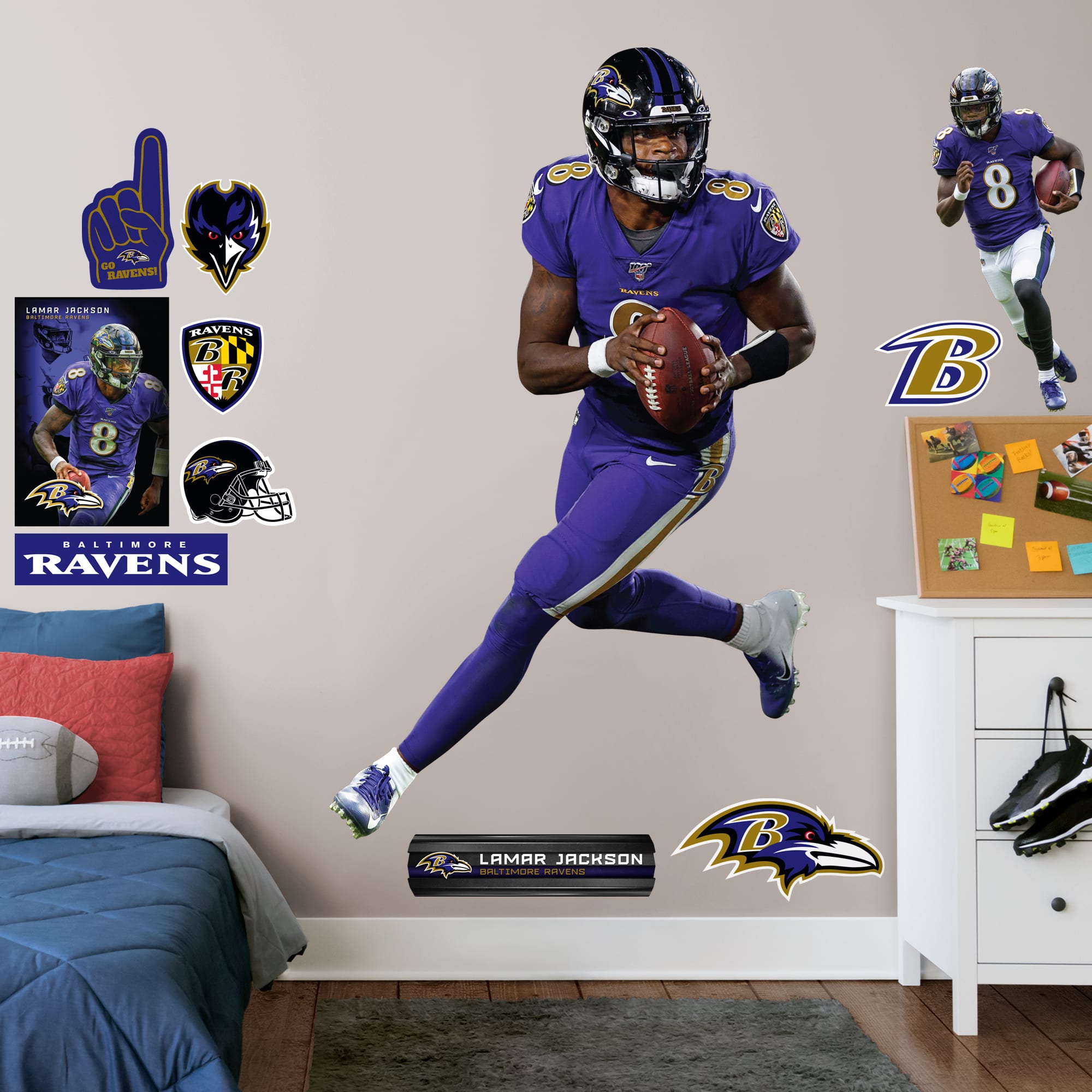 Lamar Jackson 2020 Black Jersey - NFL Removable Wall Decal Giant Athlete + 2 Wall Decals 19W x 50H