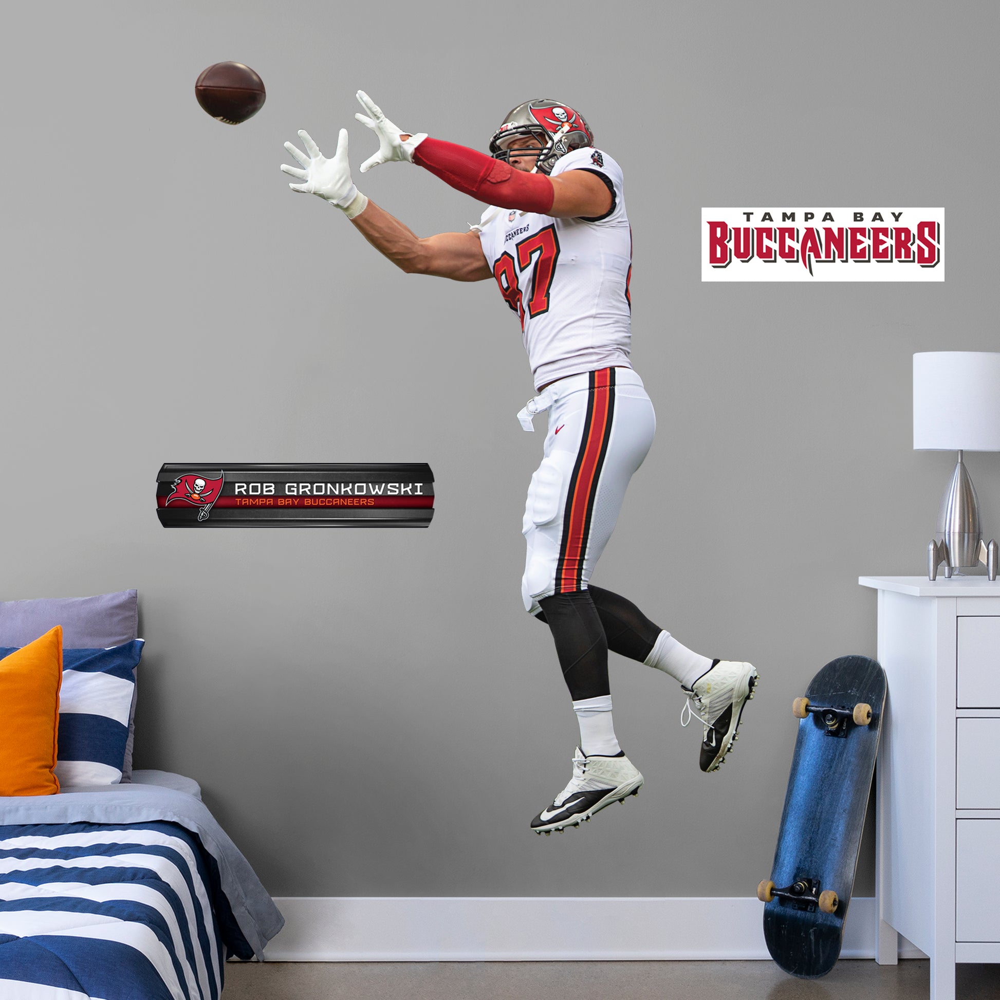Life-Size Athlete + 3 Decals Bring the action of the NFL into your home with a wall decal of Rob Gronkowski! High quality, durable, and tear resistant, you'll be able to stick and move it as many times as you want to create the ultimate football experience in any room!